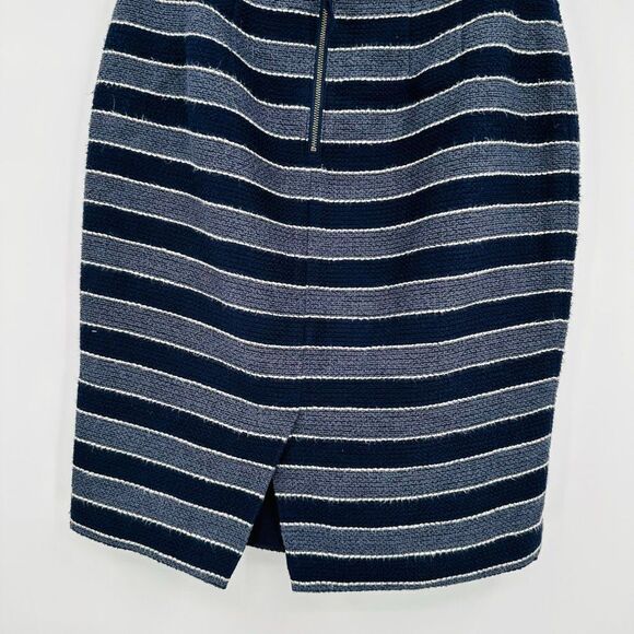 LOFT Size 2 Curvy Navy Blue Striped Career Pencil Skirt Split Back Fully Lined - Picture 8 of 9